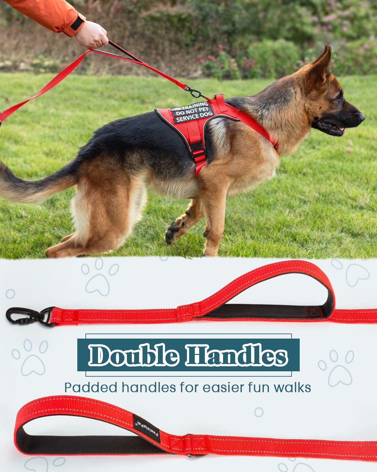 Reflective Red Service Dog In Training Vest Harness Leash Set For Medium Large Dogs, Adjustable Heavy Duty Padded Dog Harness, W